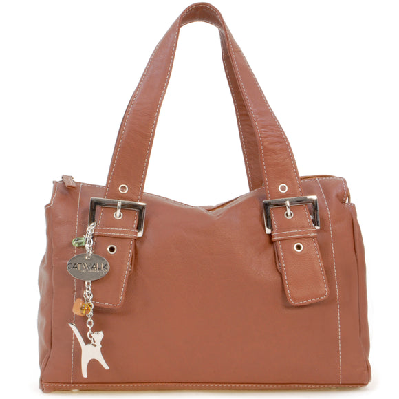 CATWALK COLLECTION HANDBAGS - Women's Soft Leather Top Handle / Slouchy Shoulder Bag - JANE - Tan