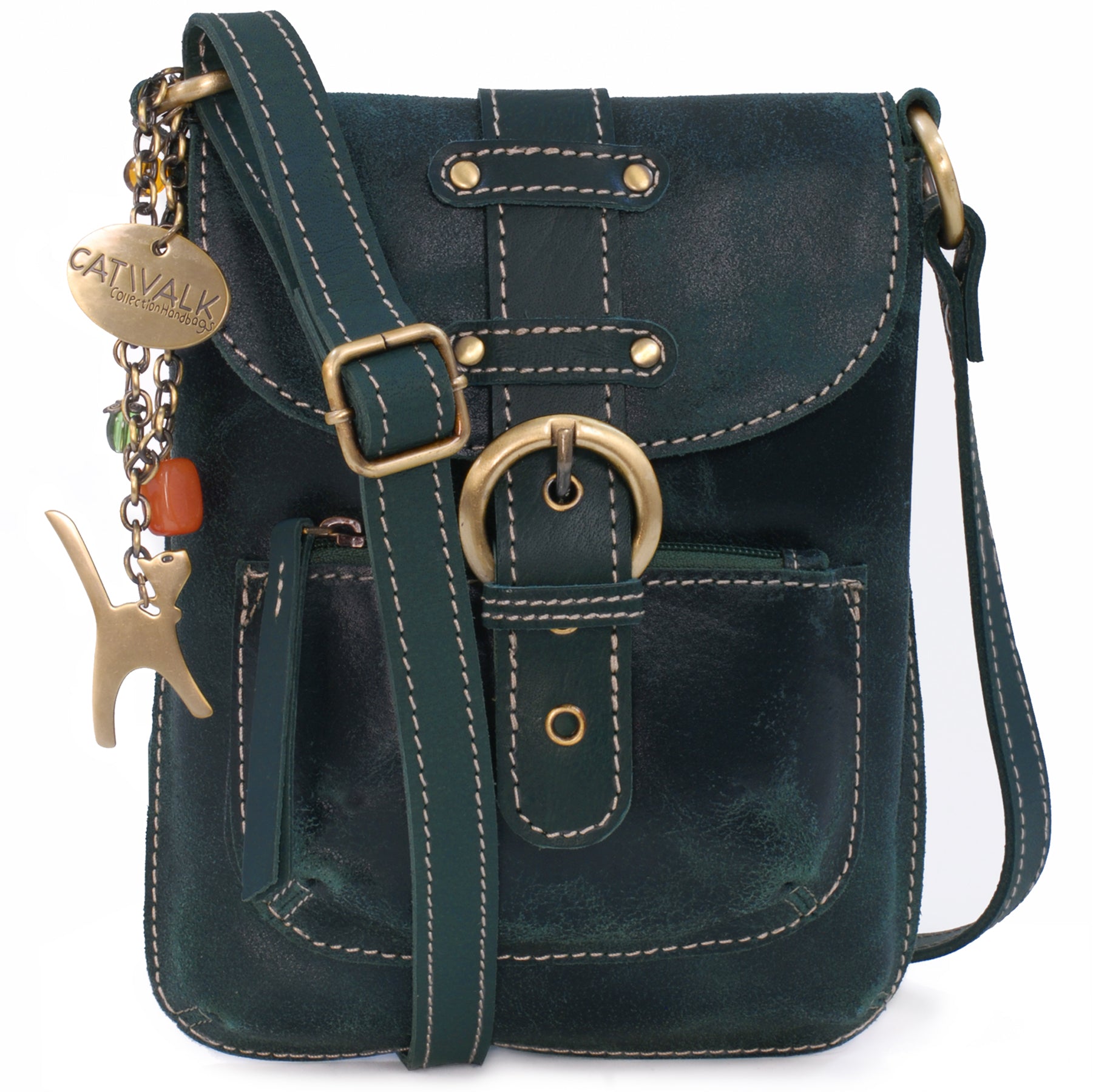 Catwalk Jolene - Women's Slim Distressed Leather Crossbody Bag