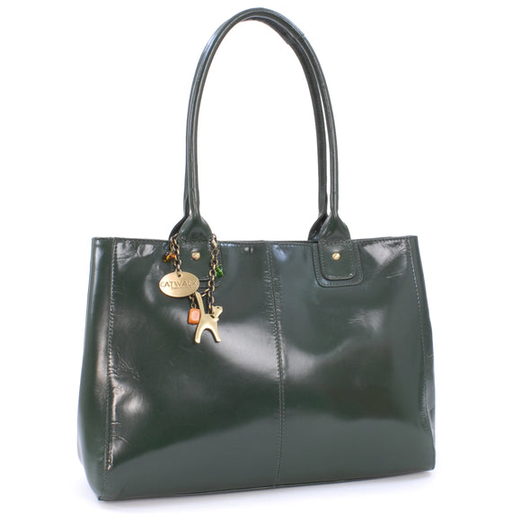 CATWALK COLLECTION HANDBAGS - Women's Large Vintage Leather Tote / Shoulder Bag - KENSINGTON - Green