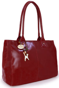 CATWALK COLLECTION HANDBAGS - Women's Large Vintage Leather Tote / Shoulder Bag - KENSINGTON - Red