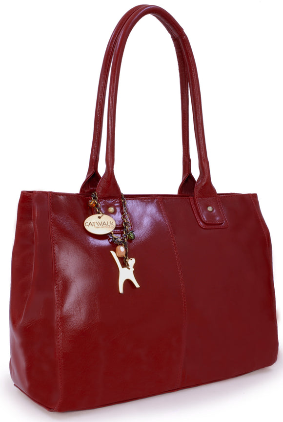 CATWALK COLLECTION HANDBAGS - Women's Large Vintage Leather Tote / Shoulder Bag - KENSINGTON - Red