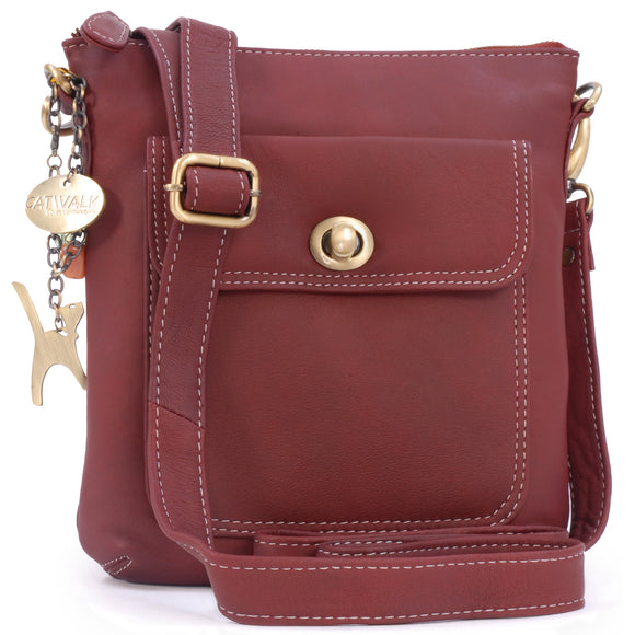 CATWALK COLLECTION HANDBAGS - Women's Leather Cross Body Bag with Detachable Adjustable Strap - LAURA - Red