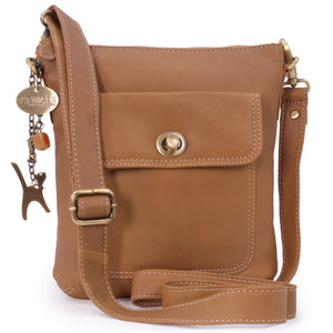 CATWALK COLLECTION HANDBAGS - Women's Leather Cross Body Bag with Detachable Adjustable Strap - LAURA - Tan