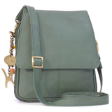 CATWALK COLLECTION HANDBAGS - Women's Leather Cross Body Shoulder Bag - Organiser Messenger with Long Adjustable Strap - METRO - Green