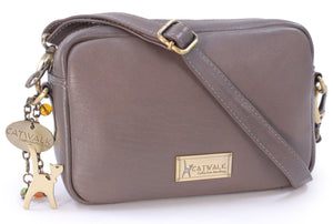 CATWALK COLLECTION HANDBAGS - Ladies Small Leather Cross Body Bag -  Women's Messenger Bag - POLLY - Grey