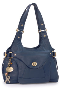 CATWALK COLLECTION HANDBAGS - Women's Leather Top Handle / Shoulder Bag - ROXANNA - Blue