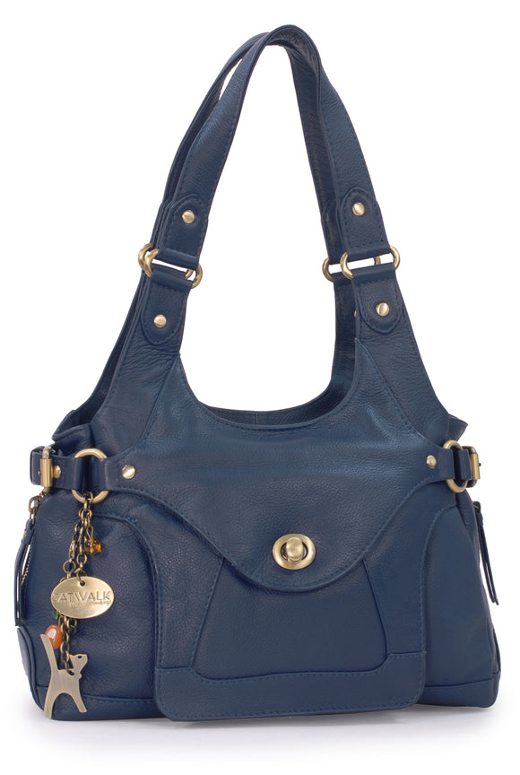 CATWALK COLLECTION HANDBAGS - Women's Leather Top Handle / Shoulder Bag - ROXANNA - Blue