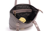 CATWALK COLLECTION HANDBAGS - Women's Quilted Leather Tote / Shoulder Bag - SOFIA - Grey Gold