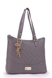 CATWALK COLLECTION HANDBAGS - Women's Quilted Leather Tote / Shoulder Bag - SOFIA - Grey Gold