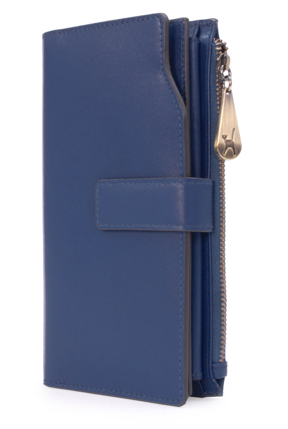 CATWALK COLLECTION HANDBAGS - Ladies Organiser Purse With Gift Box - Real Leather with RFID Protection - 20 Credit Card Wallet With Zip Coin plus a Mobile Phone Compartment - STELLA - Blue