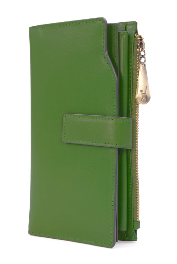 CATWALK COLLECTION HANDBAGS - Ladies Organiser Purse With Gift Box - Real Leather with RFID Protection - 20 Credit Card Wallet With Zip Coin plus a Mobile Phone Compartment - STELLA - Green