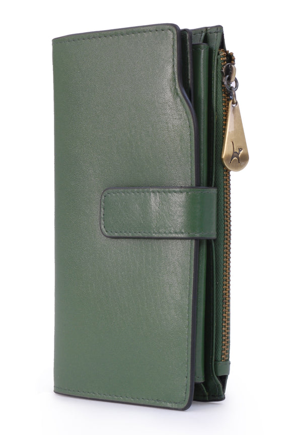 CATWALK COLLECTION HANDBAGS - Ladies Organiser Purse With Gift Box - Real Leather with RFID Protection - 20 Credit Card Wallet With Zip Coin plus a Mobile Phone Compartment - STELLA - Green