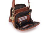 CATWALK COLLECTION HANDBAGS - Women's Leather Cross Body Shoulder Bag - Organiser Messenger with Long Adjustable Strap - TEAGAN - Chestnut