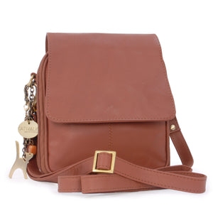 CATWALK COLLECTION HANDBAGS - Women's Leather Cross Body Shoulder Bag - Organiser Messenger with Long Adjustable Strap - TEAGAN - Chestnut