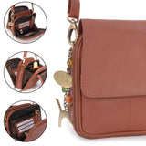 CATWALK COLLECTION HANDBAGS - Women's Leather Cross Body Shoulder Bag - Organiser Messenger with Long Adjustable Strap - TEAGAN - Chestnut