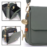 CATWALK COLLECTION HANDBAGS - Women's Leather Cross Body Shoulder Bag - Organiser Messenger with Long Adjustable Strap - TEAGAN - Dark Green