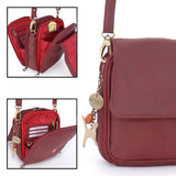 CATWALK COLLECTION HANDBAGS - Women's Leather Cross Body Shoulder Bag - Organiser Messenger with Long Adjustable Strap - TEAGAN - Red