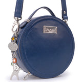 CATWALK COLLECTION HANDBAGS - Small Round Shaped Shoulder Bag - Circular Crossbody Bag - Genuine Leather - TIFFANY - Blue CS