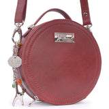 CATWALK COLLECTION HANDBAGS - Small Round Shaped Shoulder Bag - Circular Crossbody Bag - Genuine Leather - TIFFANY - Red CS