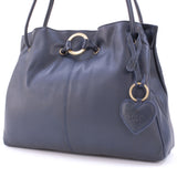 GIGI - Women's Leather Shoulder Bag - OTHELLO 4323 - with heart keyring charm - Dark Blue / Navy