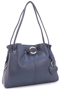 GIGI - Women's Leather Shoulder Bag - OTHELLO 4323 - with heart keyring charm - Dark Blue / Navy