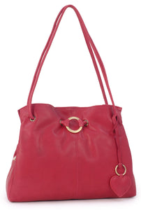 GIGI - Women's Leather Shoulder Bag - OTHELLO 4323 - with heart keyring charm - Red