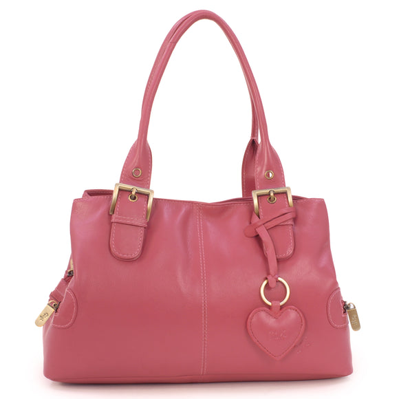 GIGI - Women's Leather Top Handle Handbag / Shoulder Bag - OTHELLO 6165 - with heart keyring charm - Pink