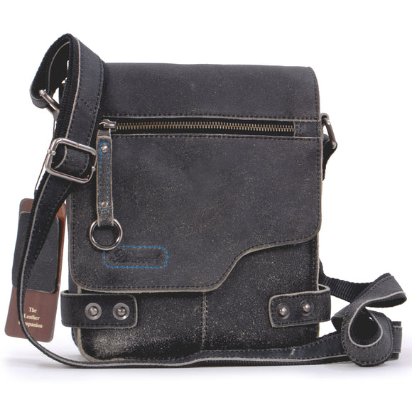 ASHWOOD - Cross Body Bag - Kindle / iPad / Tablet Size - Small Shoulder / Messenger Bag - Distressed Leather - CAMDEN 8351 - Black
