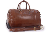 ASHWOOD - Genuine Leather Wheeled Holdall - Large Overnight / Business / Weekend / Travel Trolley Bag with Telescopic Handle - ALBERT - Chestnut