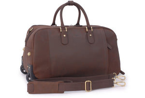ASHWOOD - Genuine Leather Wheeled Holdall - Large Overnight / Business / Weekend / Travel Trolley Bag with Telescopic Handle - ALBERT - Mud
