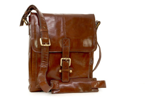 ASHWOOD - Cross Body Bag - Kindle / iPad / Tablet Size - Small Shoulder / Messenger Bag - Genuine Leather - BENJAMIN - Chestnut Brown