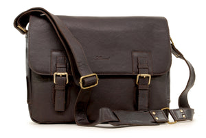 ASHWOOD - Briefcase Cross Body Messenger Bag - Laptop Bag / Business Office Work Bag - Genuine Leather - JASPER - Dark Brown