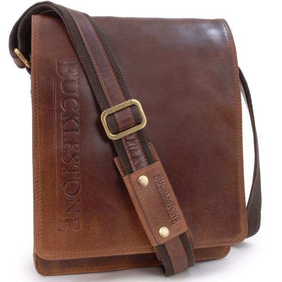 BUCKLESTONE - Leather Messenger / Shoulder Bag / Organiser - iPad / Tablet - Leather - WARWICK (S) - Hunter Brown
