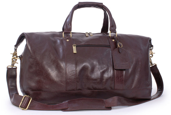 BUCKLESTONE - Genuine Leather Holdall - Large Overnight / Travel / Business / Weekend / Gym Sports Duffle Bag - YORK - Brown