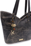 CATWALK COLLECTION HANDBAGS - Women's Large Tote Bag - Tulip Shoulder Bag - Distressed Leather - ABIGAIL - Black