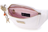 CATWALK COLLECTION HANDBAGS - Luxury Belt Bag - Festival Bum Bag - Waist Bag for Women - Fits Smart Phone - ARIANA - White Fossil Leather