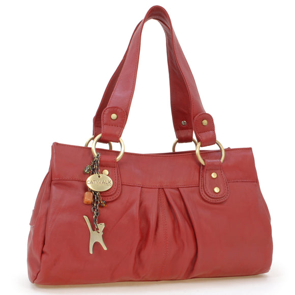 CATWALK COLLECTION HANDBAGS - Women's Leather Top Handle / Shoulder Bag - BELLA - Red