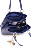 CATWALK COLLECTION HANDBAGS - Women's Large Vintage Leather Tote / Shoulder Bag - BELLSTONE - Navy Blue