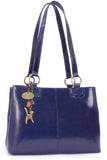 CATWALK COLLECTION HANDBAGS - Women's Large Vintage Leather Tote / Shoulder Bag - BELLSTONE - Navy Blue