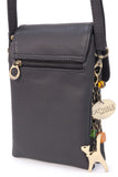 CATWALK COLLECTION HANDBAGS - Women's Leather Phone Bag - Flapover Crossbody Bag - Adjustable Strap - BILLIE - Black