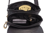 CATWALK COLLECTION HANDBAGS - Women's Leather Phone Bag - Flapover Crossbody Bag - Adjustable Strap - BILLIE - Black