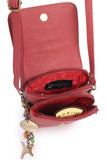CATWALK COLLECTION HANDBAGS - Women's Leather Phone Bag - Flapover Crossbody Bag - Adjustable Strap - BILLIE - Red