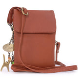 CATWALK COLLECTION HANDBAGS - Women's Leather Phone Bag - Flapover Crossbody Bag - Adjustable Strap - BILLIE - Tan