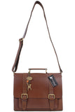 CATWALK COLLECTION HANDBAGS - Ladies Leather Work Satchel - Briefcase Messenger Bag - CANTERBURY - Brown