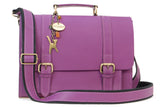 CATWALK COLLECTION HANDBAGS - Ladies Leather Work Satchel - Briefcase Messenger Bag - CANTERBURY - Purple