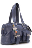 CATWALK COLLECTION HANDBAGS - Women's Leather Top Handle / Shoulder Bag - CAROLINE - Navy Blue