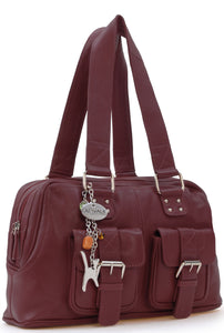 CATWALK COLLECTION HANDBAGS - Women's Leather Top Handle / Shoulder Bag - CAROLINE - Red
