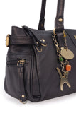 CATWALK COLLECTION HANDBAGS - Ladies Leather Padlock Top Handle / Shoulder Bag - CHANCERY - Black