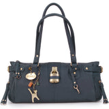 CATWALK COLLECTION HANDBAGS - Ladies Leather Padlock Top Handle / Shoulder Bag - CHANCERY - Blue