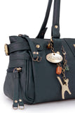 CATWALK COLLECTION HANDBAGS - Ladies Leather Padlock Top Handle / Shoulder Bag - CHANCERY - Blue